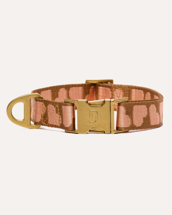 DOGGUO Halsband - hart print - bruin/abrikoos