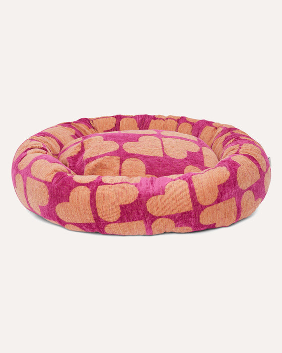 Dogguo ronde hondenmand hart- magenta/abrikoos