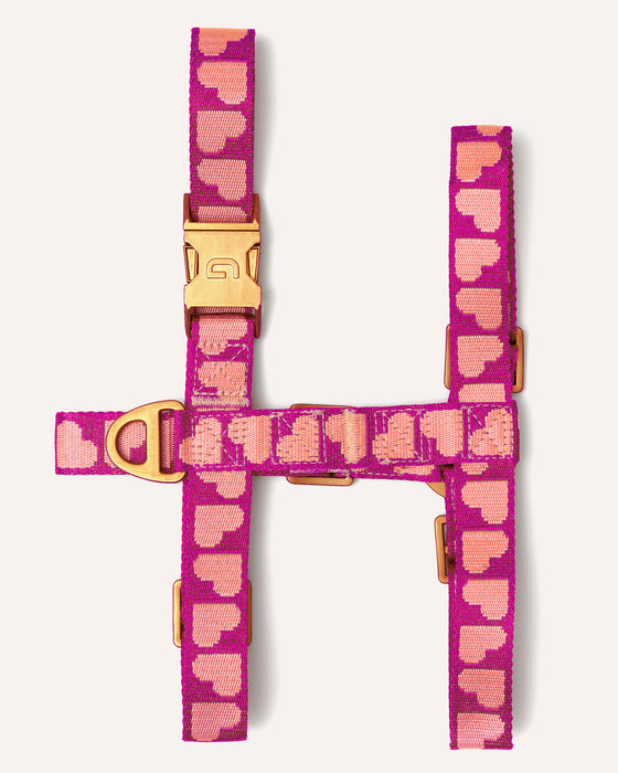 DOGGUO Hundegeschirr - Herzprint - Magenta/Apricot
