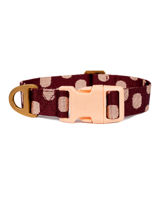 DOGGUO Halsband Stip Bordeaux/Perzik