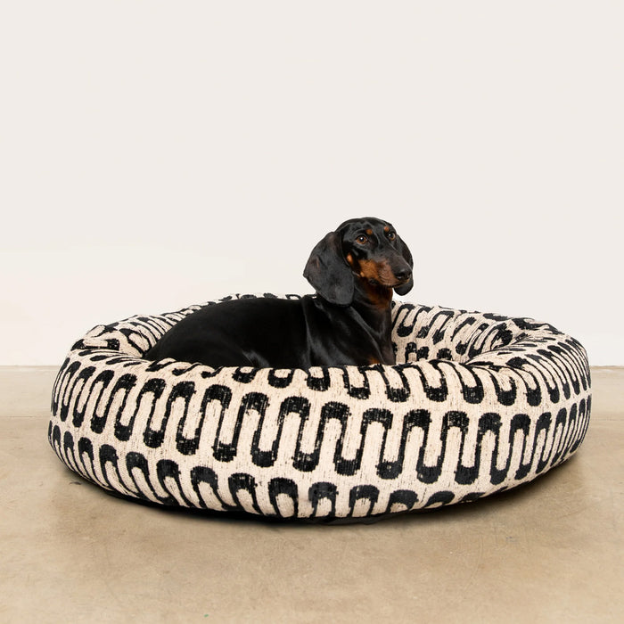 Dogguo Retro Wave Donut Hundebett – Beige/Schwarz