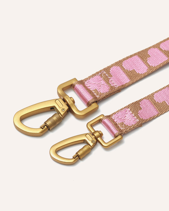 DOGGUO Hondenriem - hart print - mokka/roze
