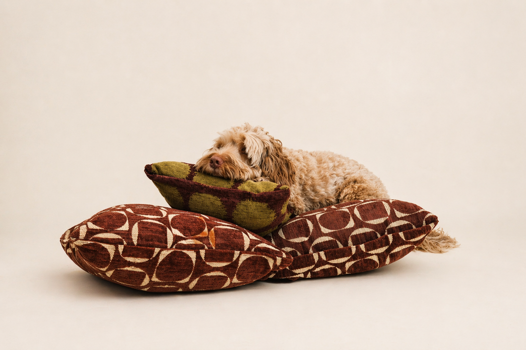 DOGGUO interieur kussen - retro print - bruin geel