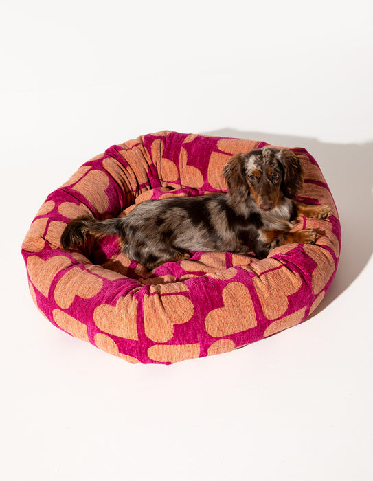 Dogguo ronde hondenmand hart- magenta/abrikoos