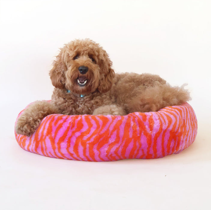 Dogguo Zebra rundes Hundebett – Orange/Rosa