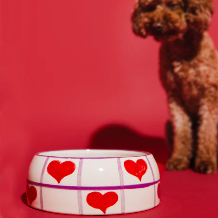 Dogguo honden voerbak hart - beige / paars / rood