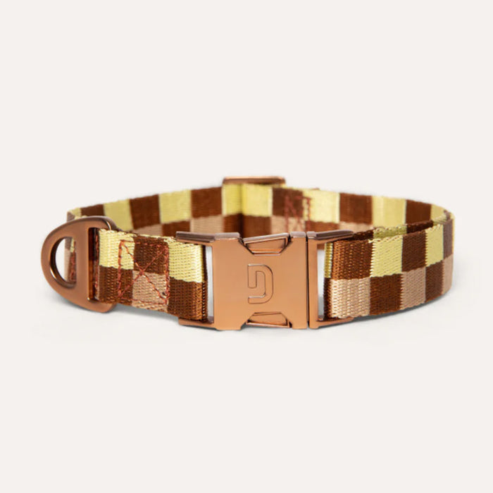 DOGGUO Halsband - blok print - bruin/geel