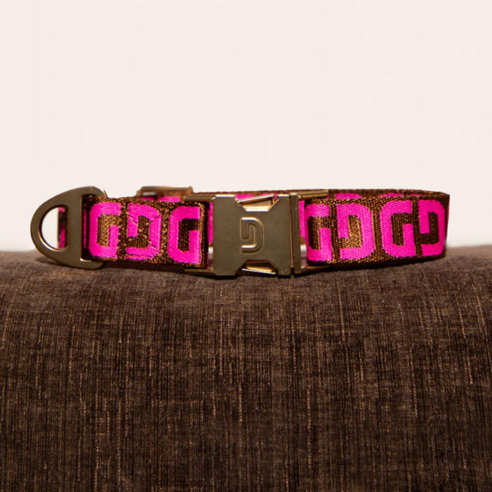 Dogguo DG halsband - bruin/roze