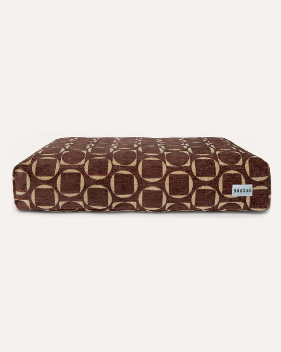 Dogguo hondenkussen - retro print - bruin/geel