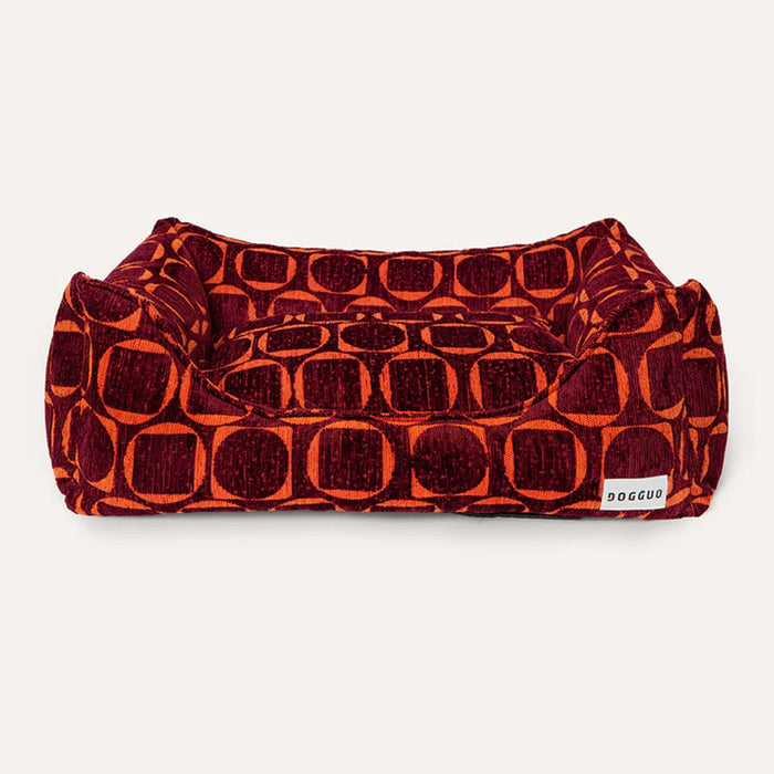 Dogguo hondenmand retro print bordeaux oranje