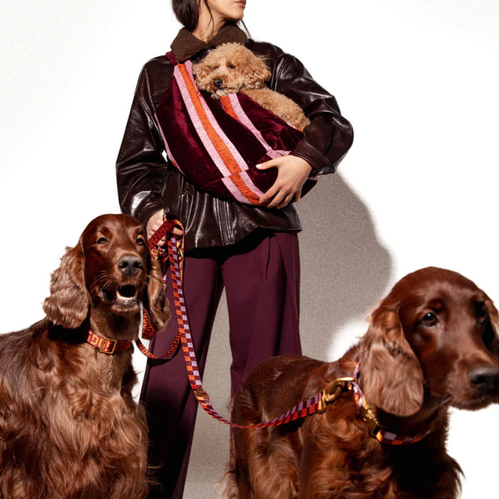 DOGGUO Collar - block print - burgundy/orange